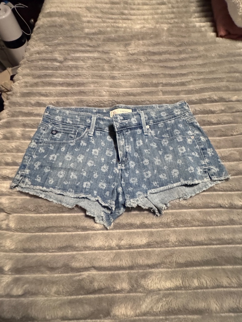 AG Adriano Goldschmied Light Blue Floral Print Denim Cutoff Shorts